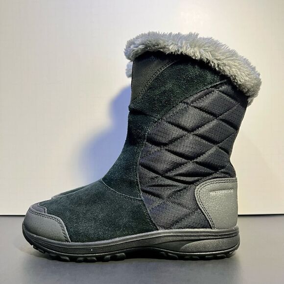Womens COLUMBIA Ice Maiden II Black Waterproof Winter Faux Fur Boots / Size 6 - Picture 4 of 10